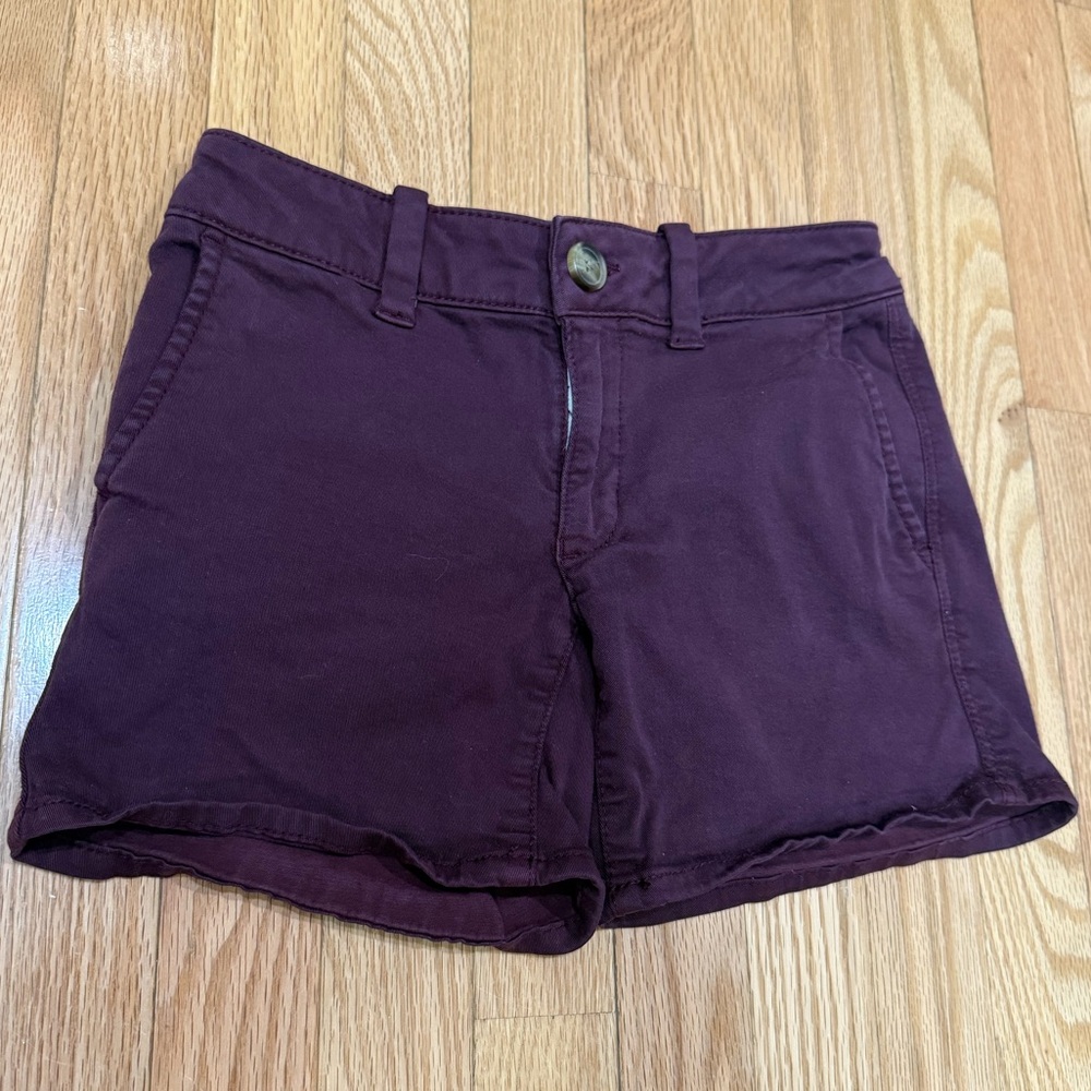 Women's Burgundy Midi Super Stretch American Eagle Shorts